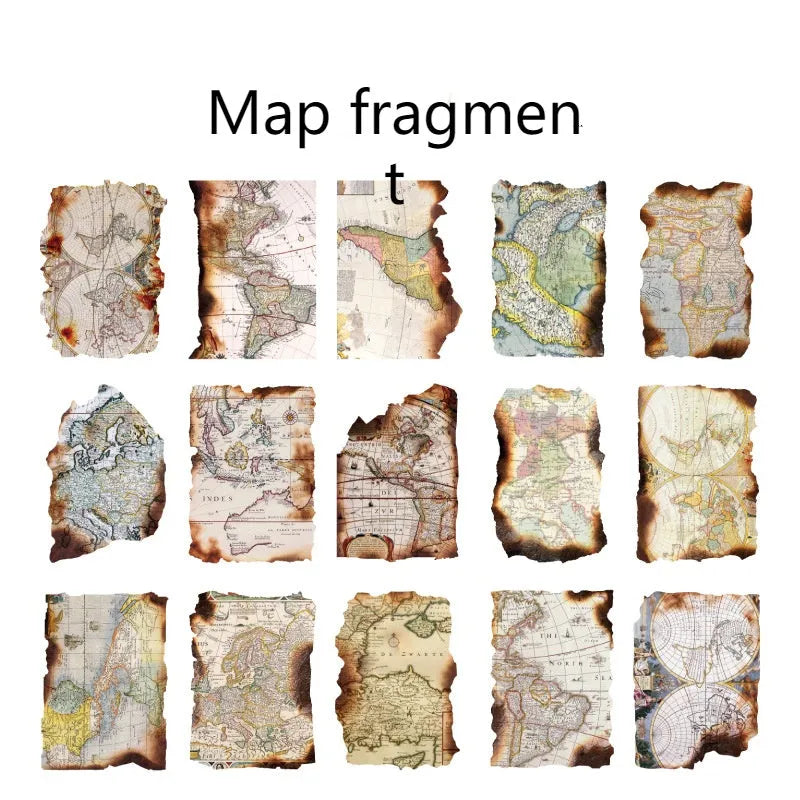 Sugar Poem burnt fragments paper set showing irregular shaped retro pieces in various themes