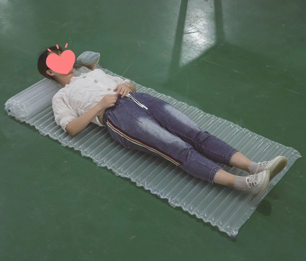Transparent outdoor inflatable airbed for camping with 200x60x5cm dimensions