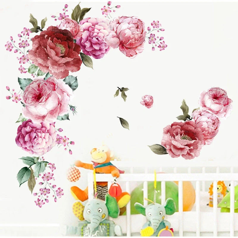 Elegant watercolour peonies wall sticker for home decor