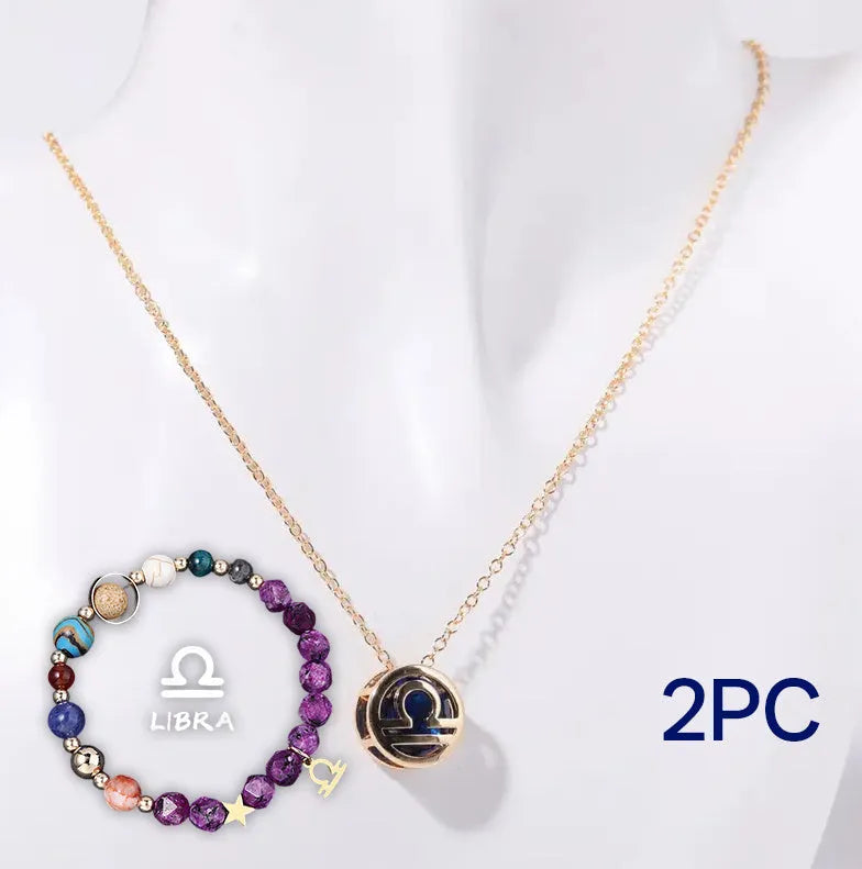 Natural stone bead necklace and matching bracelet set showing varied gemstone colours and textures.