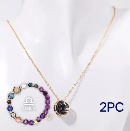 Natural stone bead necklace and matching bracelet set showing varied gemstone colours and textures.
