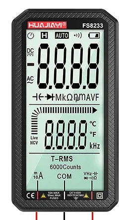 Large screen digital multimeter with automatic ranging in black colour, handheld design for electrical testing