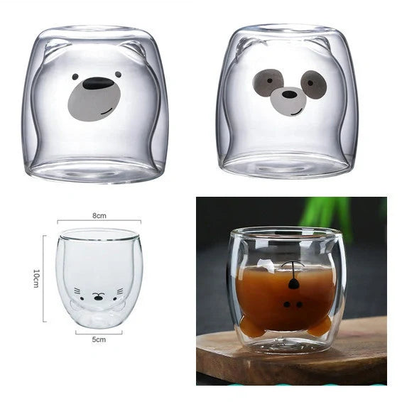 3D double-layer panda cup with skull design for wine, featuring inner Christmas tree pattern