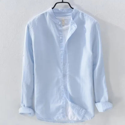 Loose fit long sleeve casual shirt in cotton linen fabric, shown in a solid colour.