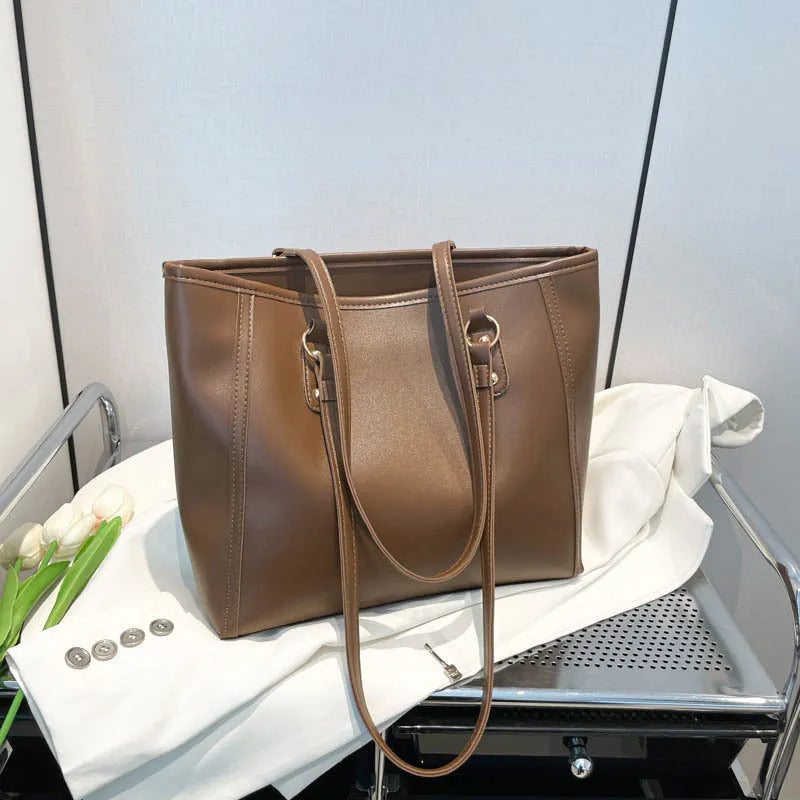 Horizontal square PU leather tote bag with multiple internal compartments in four colour options