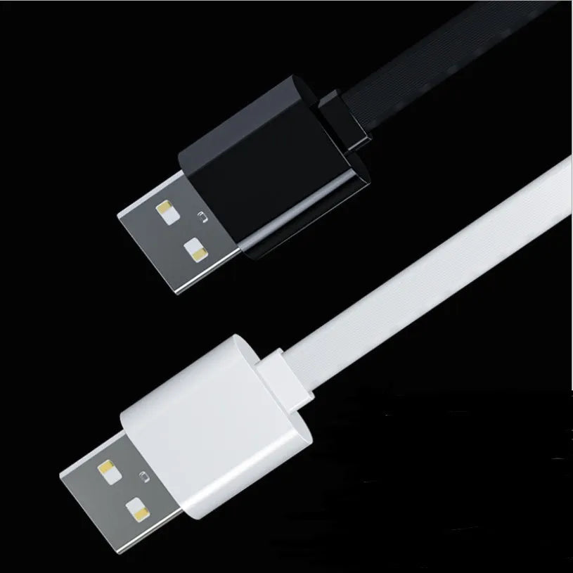 Three-in-one data cable, 1 m noodle style with one-to-three connectors, shown in black or white