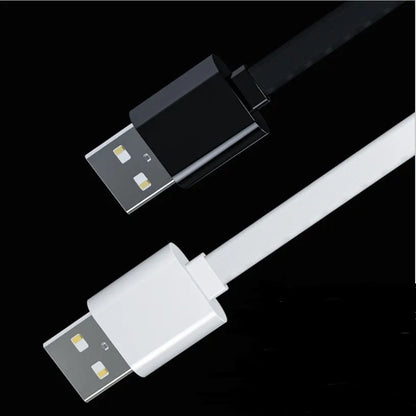Three-in-one data cable, 1 m noodle style with one-to-three connectors, shown in black or white