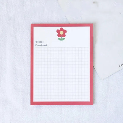 Cartoon design sticky note pads in avocado, bear, love heart, or small flower themes showing two size options