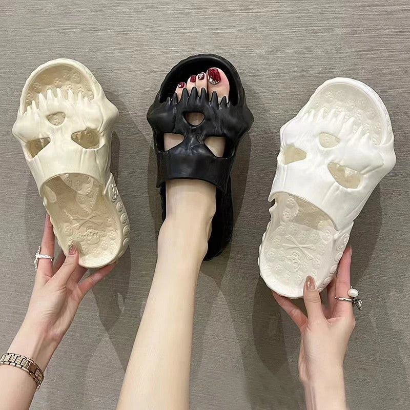Stylish skull-themed slippers with a variety of color options for comfortable, versatile wear