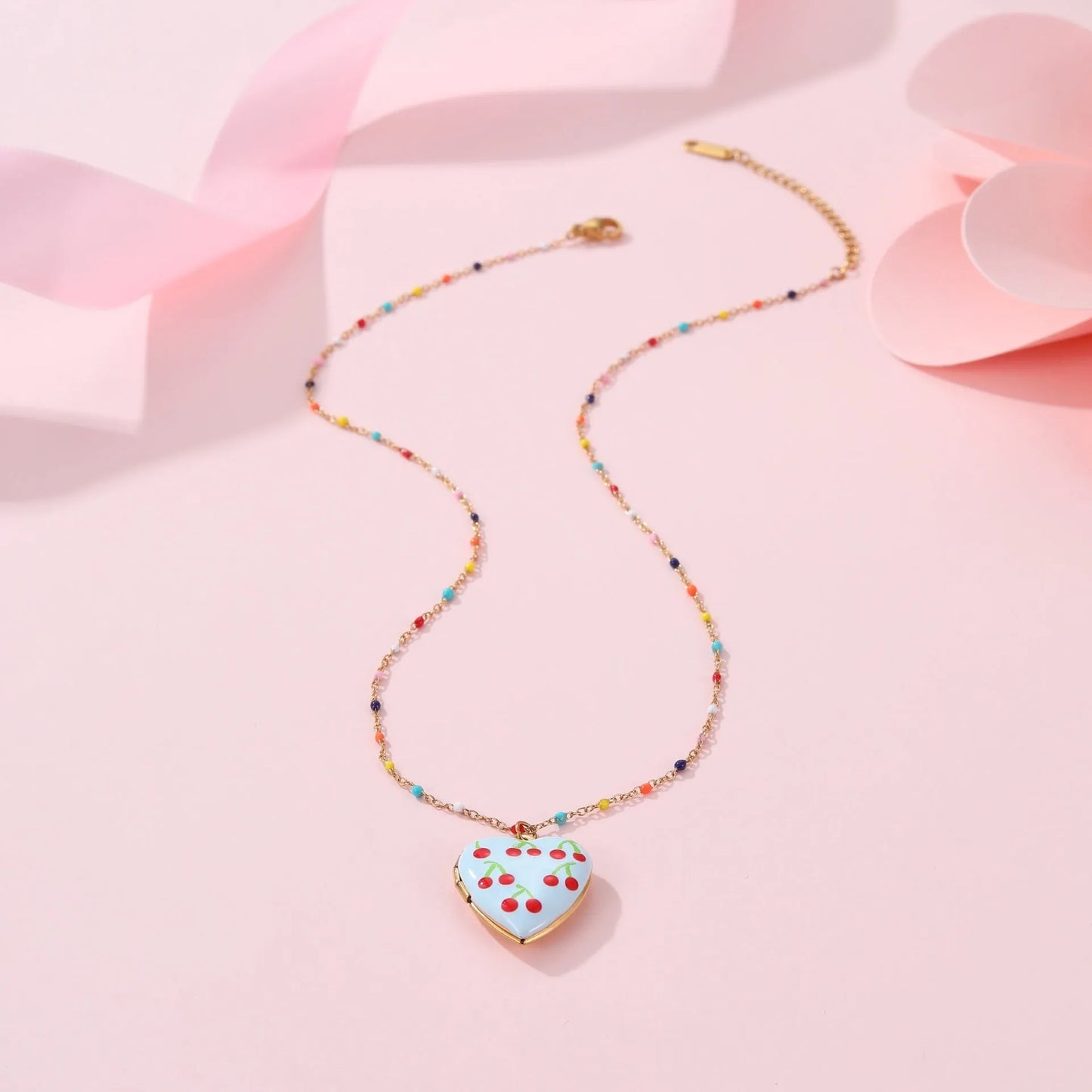 Stainless steel fruit pendant necklace with gold plating on adjustable 41-50cm chain