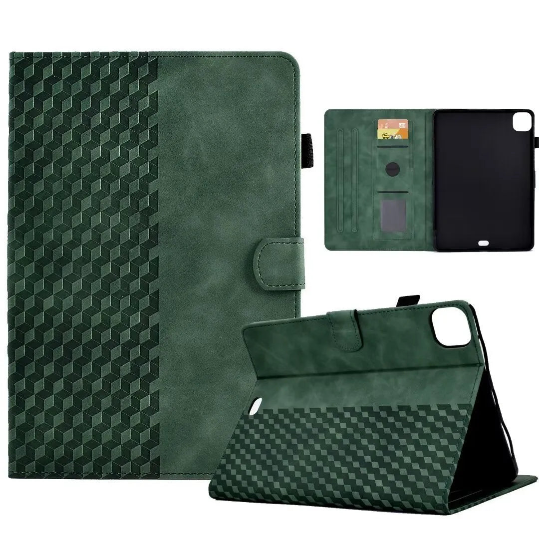 Diamond frosted leather tablet case with card holder for iPad Pro 11, shown in green