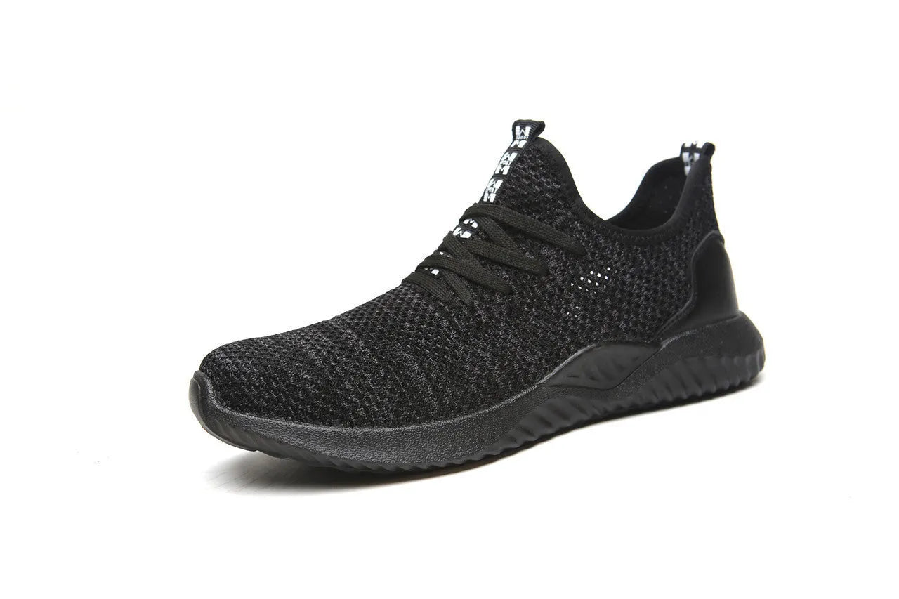 Steel toe cap safety shoes with EVA midsole in black, grey, or dark green, suitable for work and climbing
