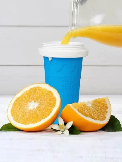 Blue green quick refrigeration pinch cup showing 10.6cm height and 20.6cm diameter with double-layer construction