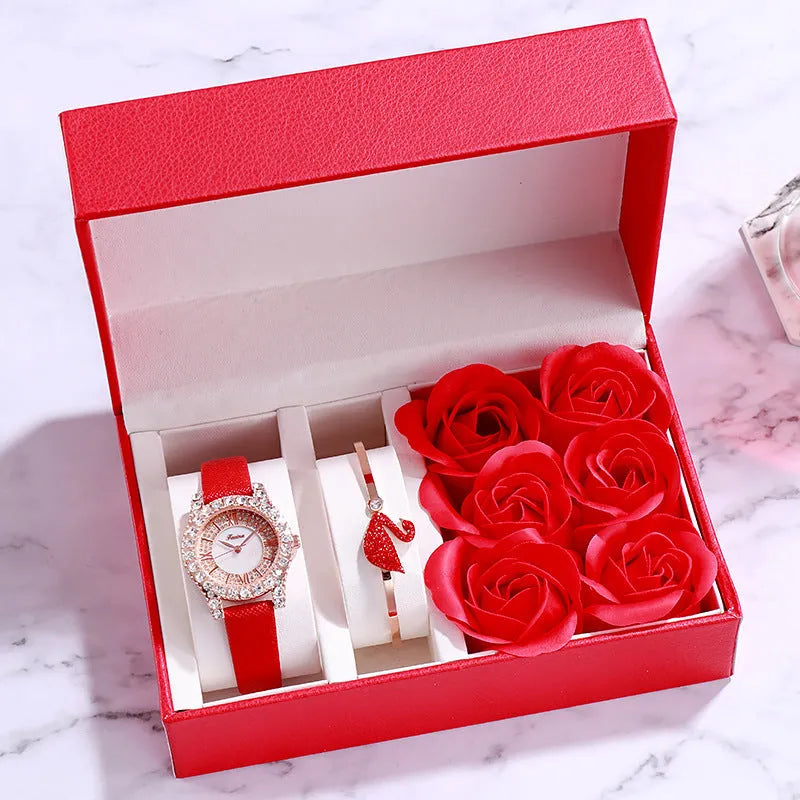 Ladies round watch with 32mm dial, 6mm alloy case, leather strap, and pin buckle
