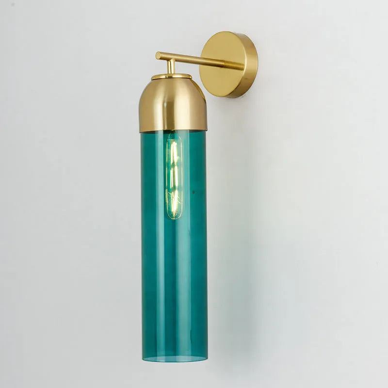 Nordic postmodern creative glass wall lamp in modern minimalist style on a living room wall.