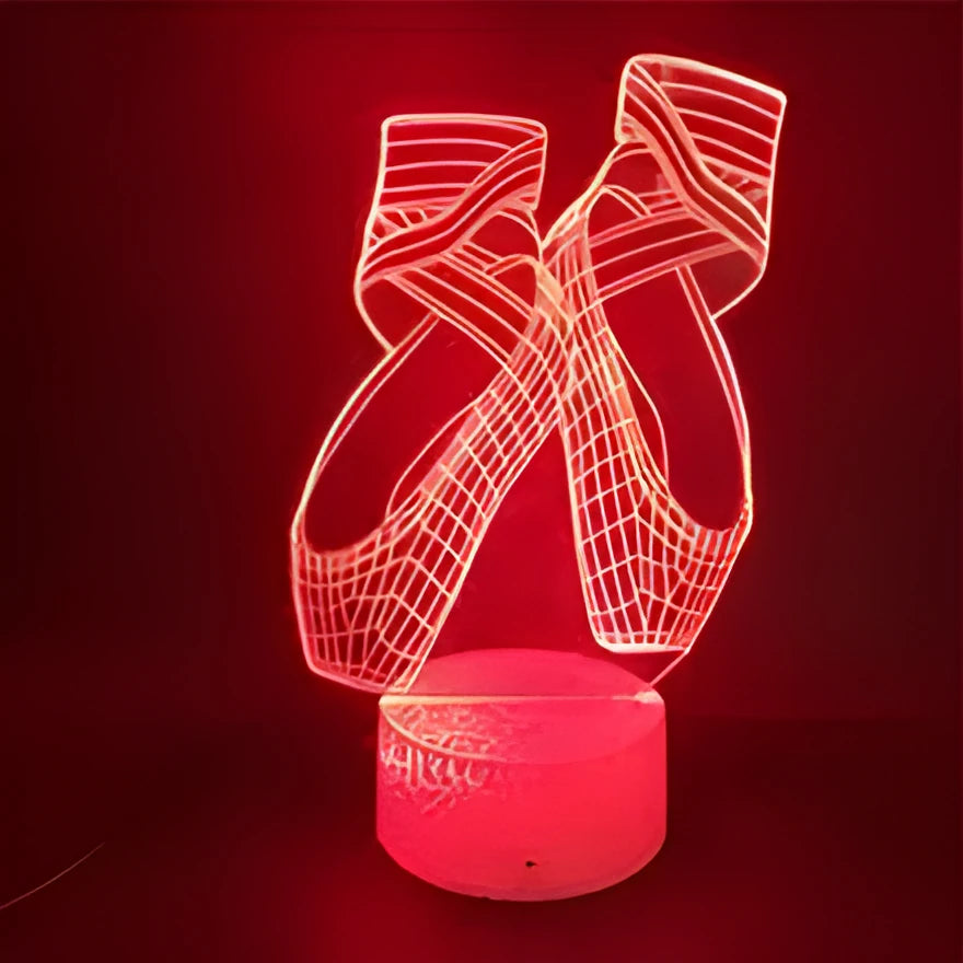 3D ballet dancing shoes LED night light with remote control on acrylic panel and ABS base.