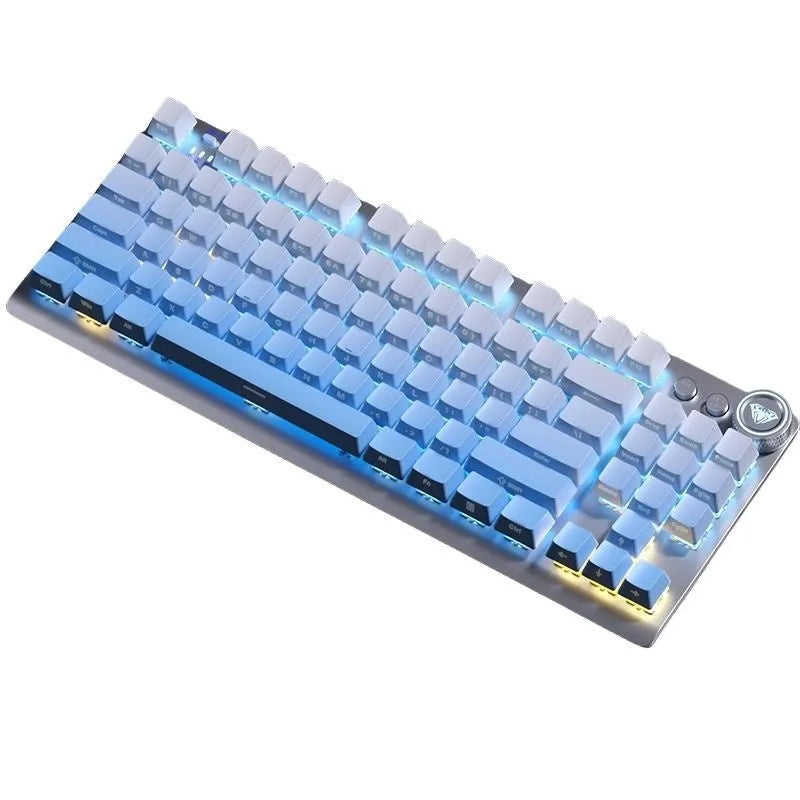 Tarantula wireless mechanical keyboard with side-engraved keycaps on a metal frame, showing USB-C cable.