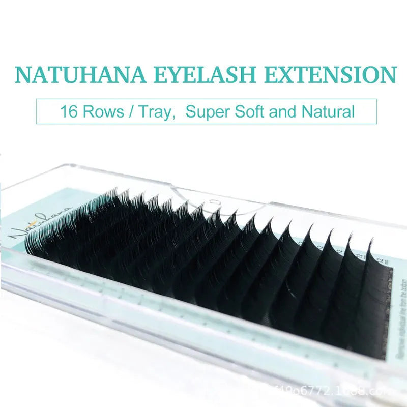 Soft velvet false eyelashes showing artificial fibre construction in various lengths from 7mm to 15mm