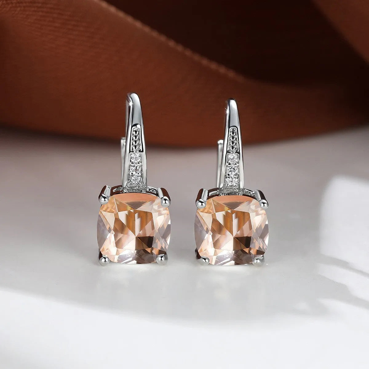 Square zircon inlaid geometric ear hooks in Korean style with electroplated finish