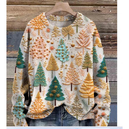 Women's round neck sweater with a colourful digital floral print on polyester fabric.