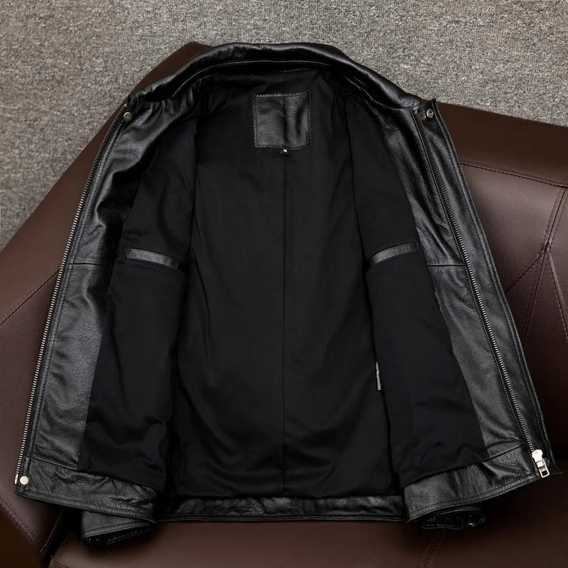 Lapel Short Leather Jacket with Cotton Lining for Plus-Size Men: Retro Kaji Style with Four Colour Options and Loose Fit Sizing from M to 3XL