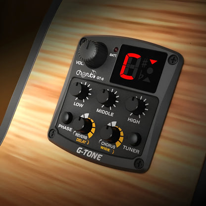 Cherub GT-6 black acoustic guitar EQ preamp pedal with piezo pickup and control knobs
