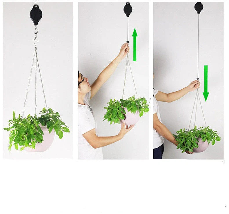 Detachable hanging basket hook with elastic cord for adjustable plant displays