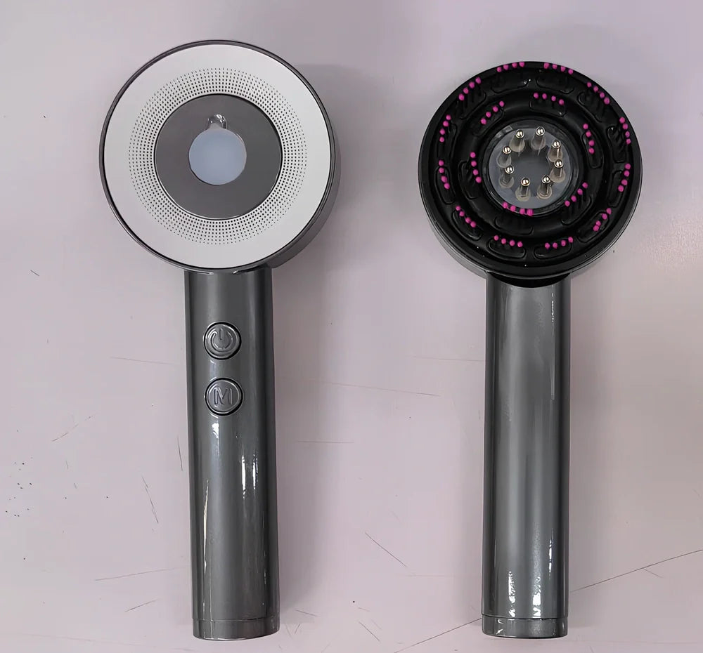 Fluffy comb scalp massager with infrared light therapy measuring 230mm × 85mm × 45mm