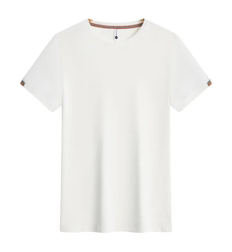 Men's grey round neck ice-feeling fibre pullover shirt for business and sports wear.