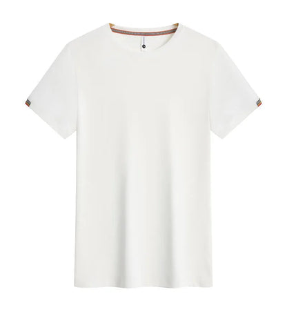 Men's grey round neck ice-feeling fibre pullover shirt for business and sports wear.