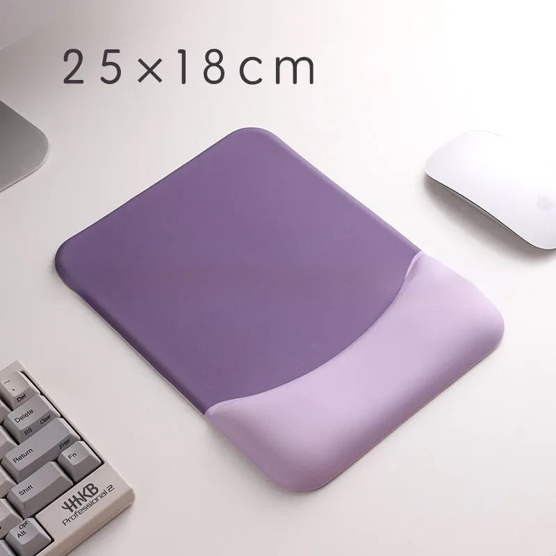 Square cloth-covered silica gel wrist rest mouse pad on a desk.