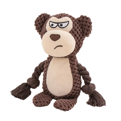Hippo design plush dog toy with sound feature and cotton rope interior for interactive tug training