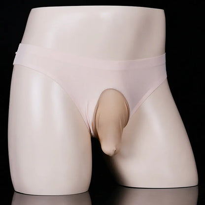 Men's low-rise Ice Silk T-back briefs on a white background, showing the open pouch design in black colour.