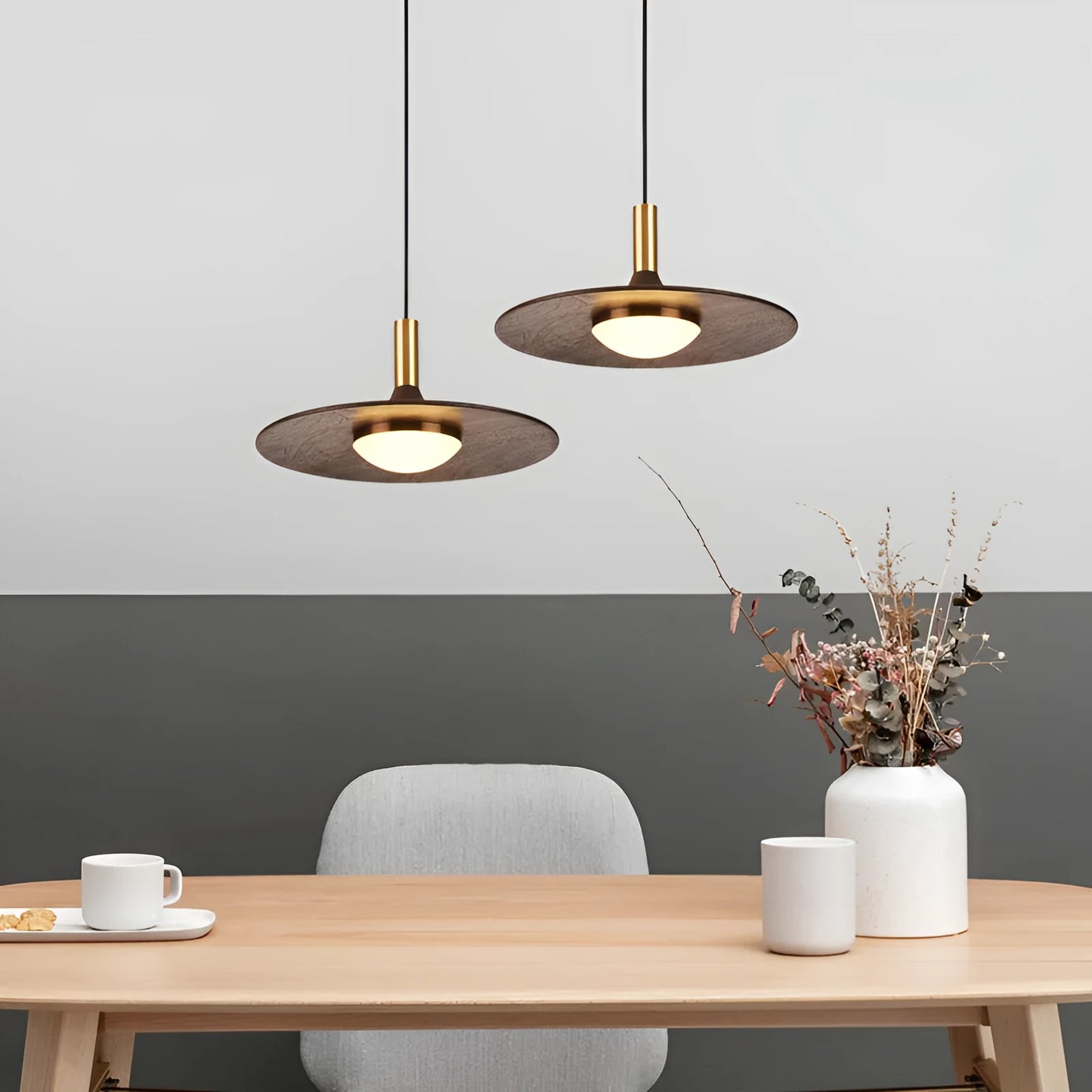 Personalised bar chandelier with walnut wood body and copper accents in modern Chinese style