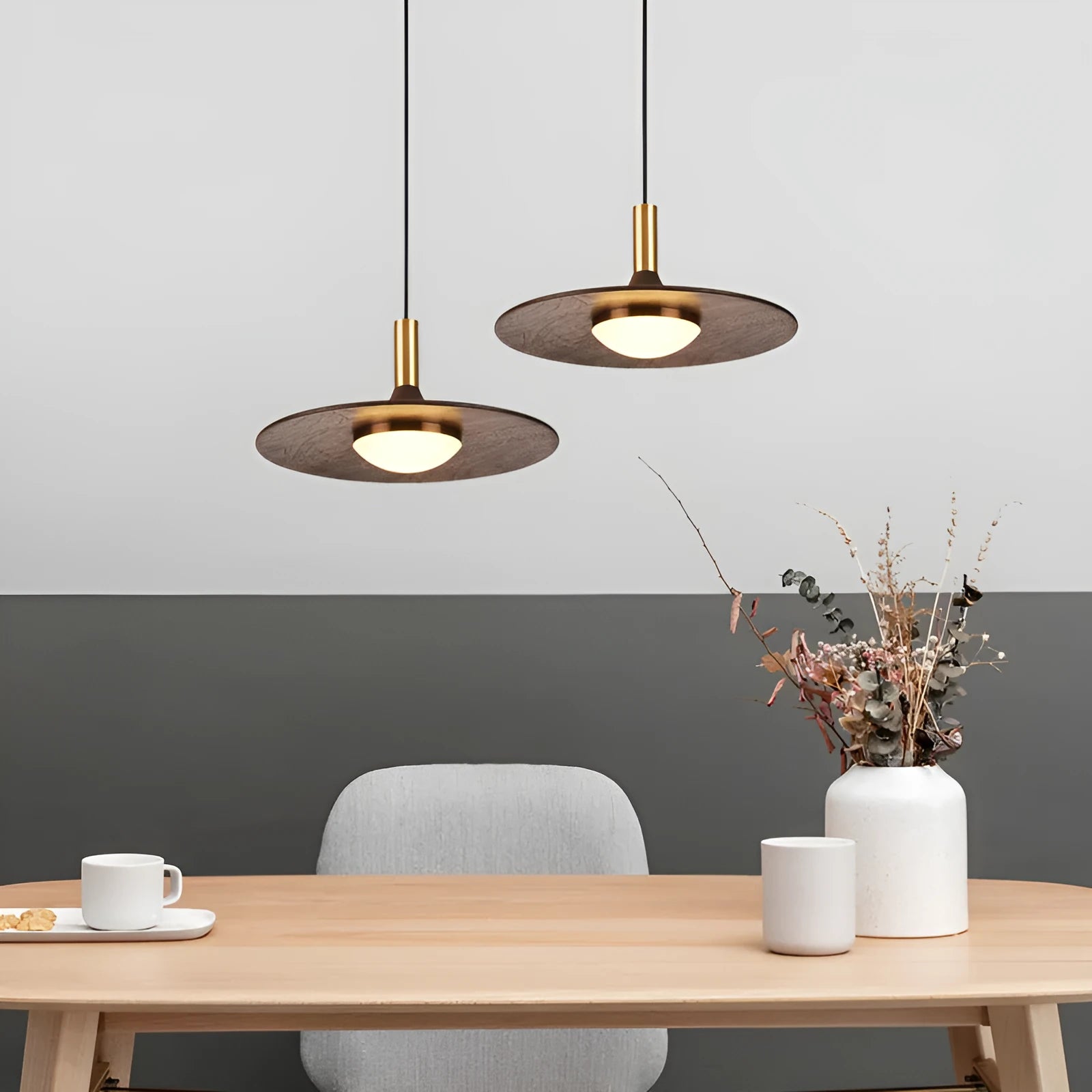 Personalised bar chandelier with walnut wood body and copper accents in modern Chinese style