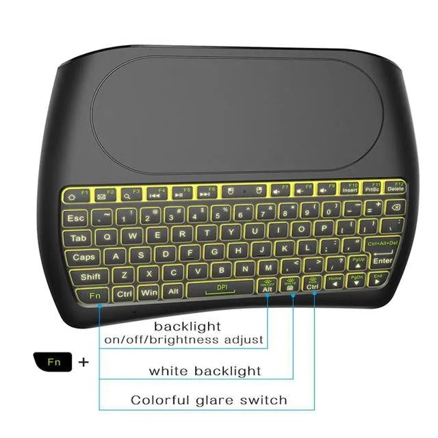 D8 Pro black wireless keyboard with 78 keys, touchpad and USB adapter