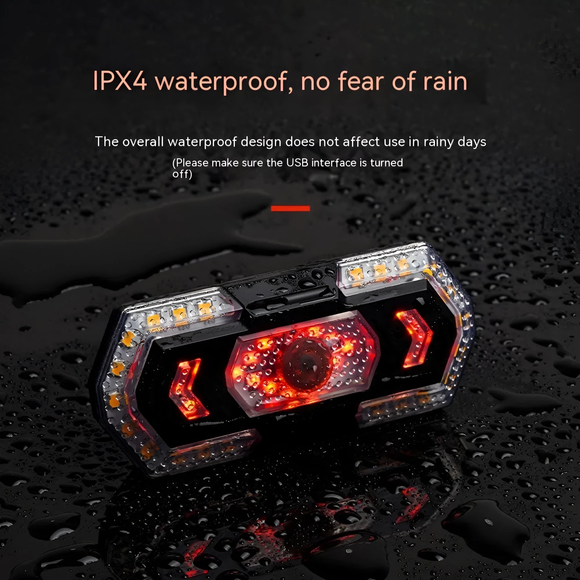 Black wireless remote control car taillight with USB charging port.