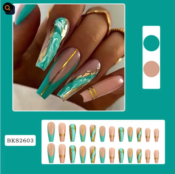 Ballet wave line design nail stickers in 96-piece set with jelly glue tubes