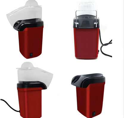 Red compact popcorn machine with aluminium cooking chamber and 1200W power rating for home use