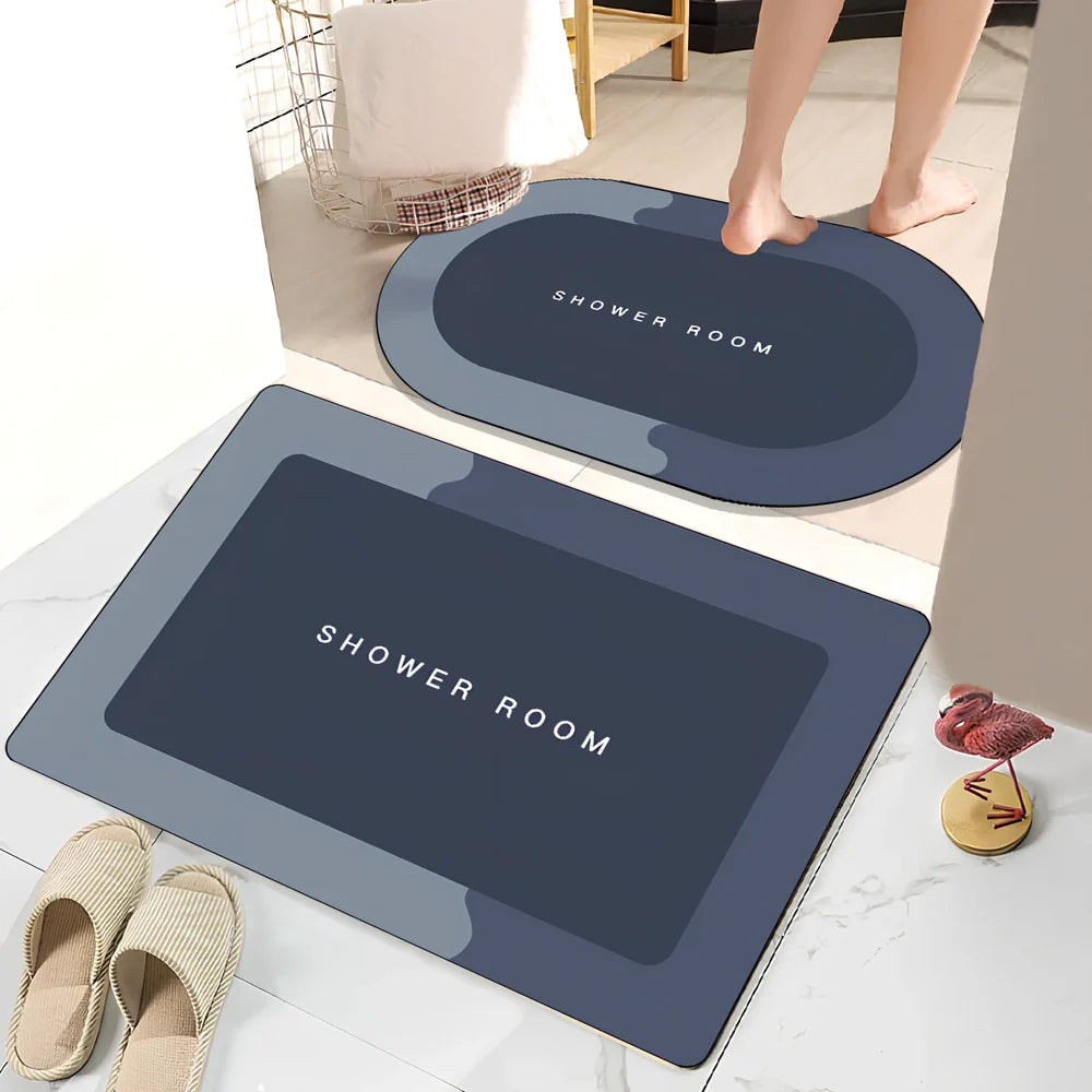 40x60cm absorbent non-slip bathroom floor mat in dark blue crystal velvet with check pattern