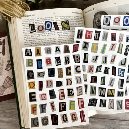 English letters and numbers symbol label stickers set showing alphabet collections and week words for organisation