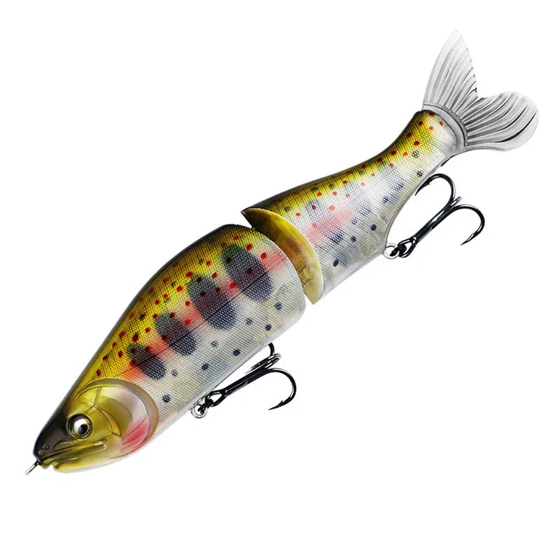 A 185mm hard plastic fishing swim bait in a natural green colour with detailed scales and 3D eyes.