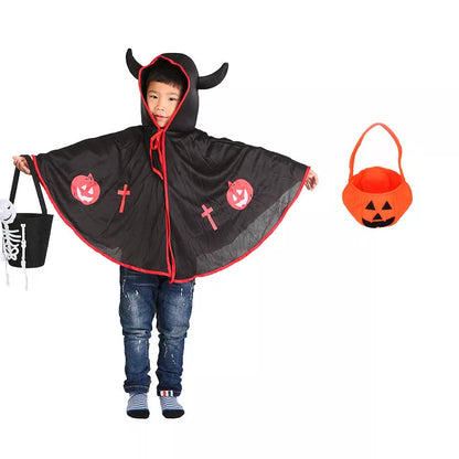 Children's Halloween costume in knitted polyester fabric, available in red, yellow, black, and purple