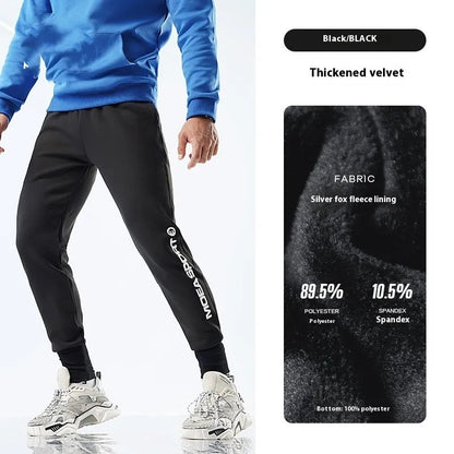 Men's black ankle-tied sweatpants with mid waist and adjustable ankle tie on hanger