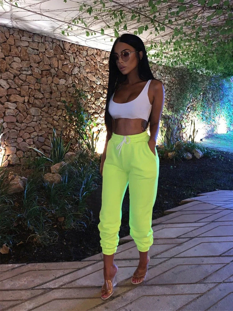 Women's high waist straight yoga pants in green, 100% polyester, size M with 90cm length for active wear