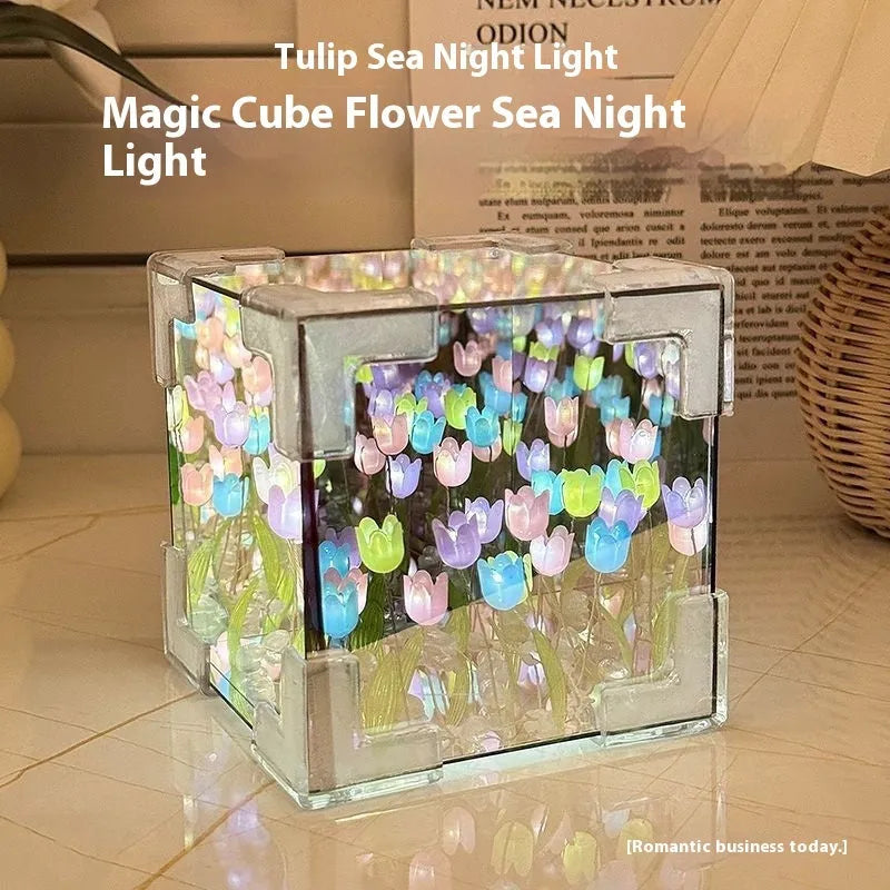 DIY tulip flower night light material pack showing mirror finish components in multiple colours