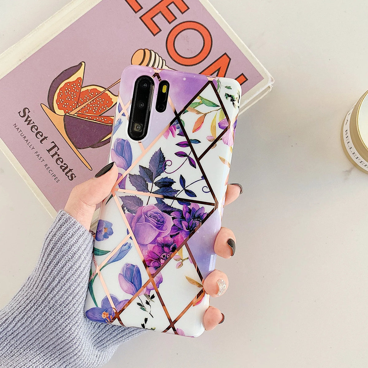 Floral lattice pattern Huawei phone case in various colours showing TPU PC construction