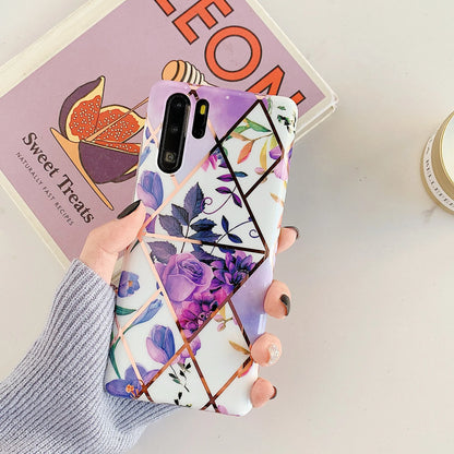 Floral lattice pattern Huawei phone case in various colours showing TPU PC construction