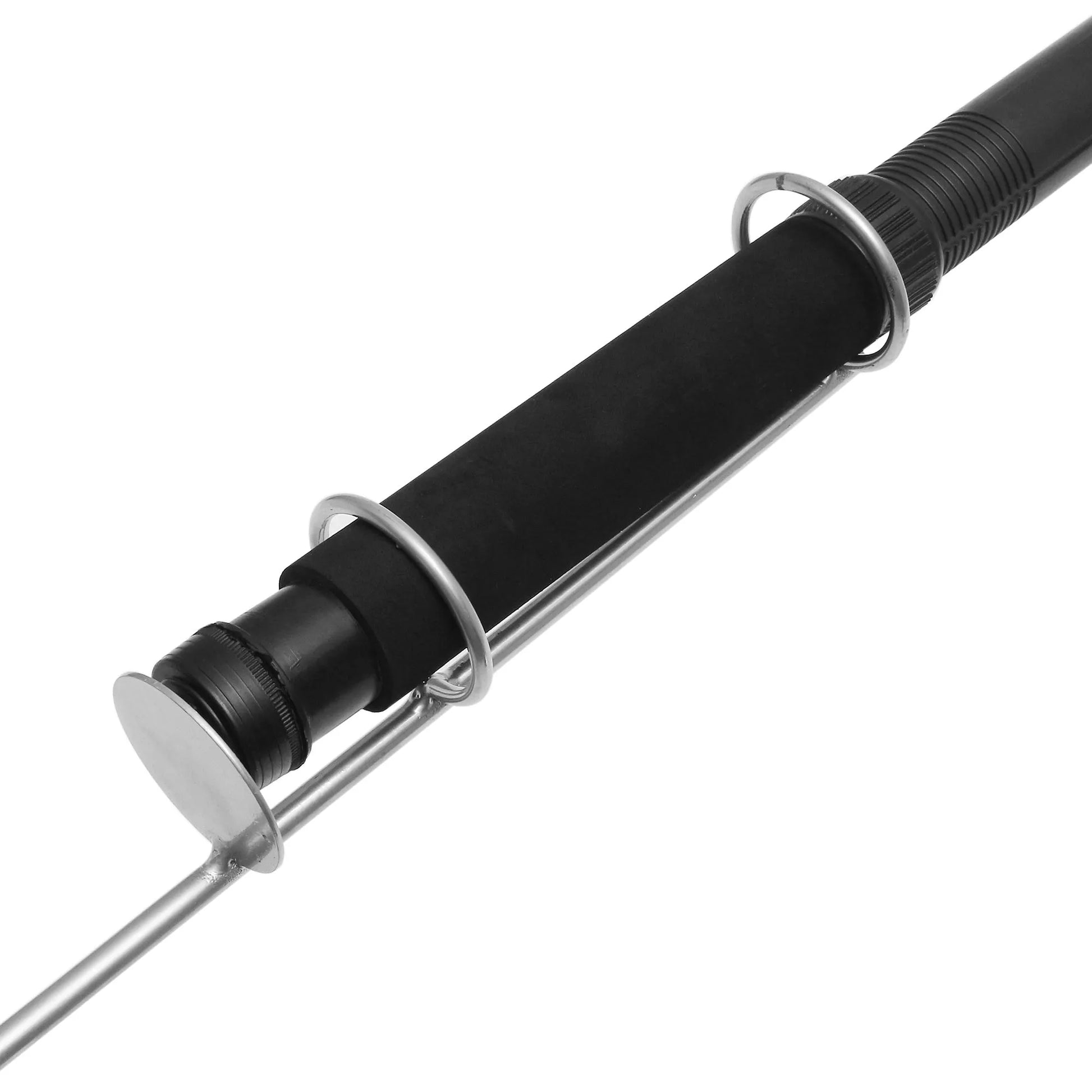 White LED fishing rod light unit with remote control, mounted on a rod for night fishing illumination.