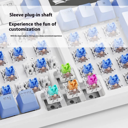 SK15 wired mechanical keyboard with rotary knob in choice of sunset orange, autumn water blue, or black colour for e-sports gaming